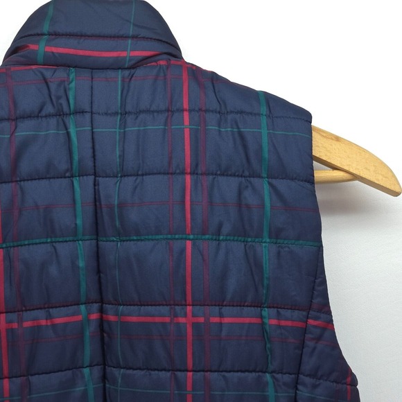 LOFT Puffer Vest Womens Small Navy Plaid Clueless Preppy Academia Style Full Zip - Picture 14 of 16
